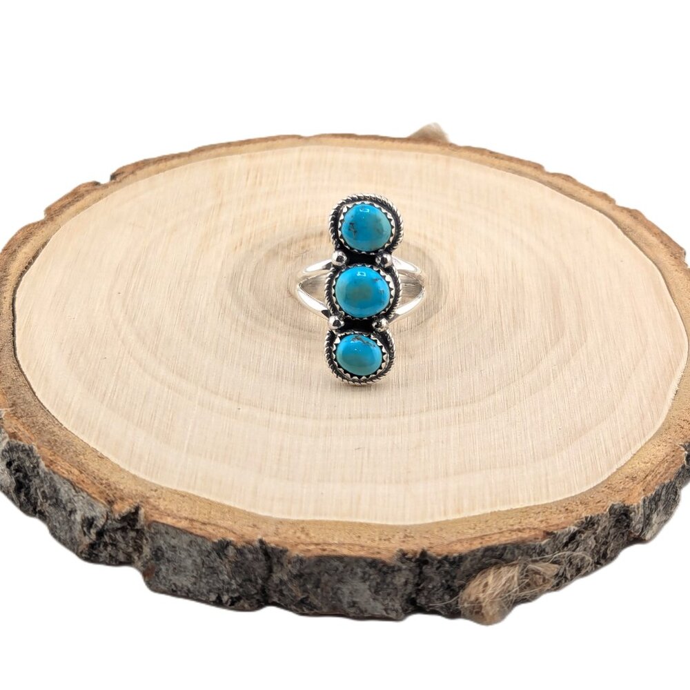 Handmade Navajo Blue Diamond Turquoise Ring Sterling Silver NA Jewelry Sz 8.75** - Picture 3 of 9